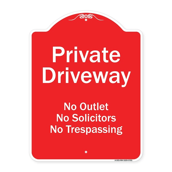 Private Driveway No Outlet Solicitors Or Trespassing Heavy-Gauge Aluminum Sign, 24" H, RW-1824-9781